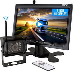 Strex Achteruitrijcamera Set - Draadloos - 7" Scherm - Nachtzicht 18LED 15m - IP67 Waterdicht - Voor Auto Camper Caravan Vrachtwagen Landbouw Boot Tractor