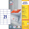 Avery Zweckform 3652, Universele etiketten, Ultragrip, wit, 100 vel, 21 per vel, 70 x 42,3 mm