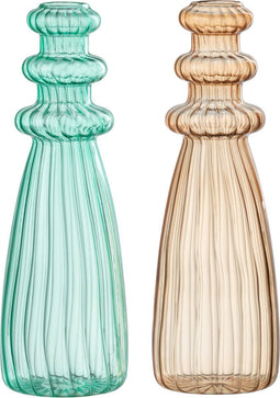 J-Line vaas Lagen - glas - aqua/beige - 2 stuks - 21 cm hoog