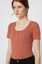 Pieces PCKITTE SS TOP NOOS BC - Katoenen top met korte mouwen - Copper Brown - Maat XS