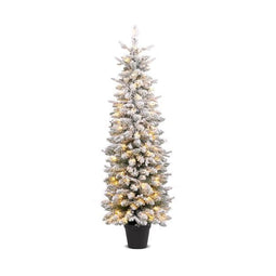Costway Kunstkerstboom - 180 cm - 140 LED's en cementvoet - Groen/Wit