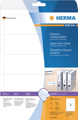 Rug-insteekkaart HERMA 5032 breed 54x190mm wit | 32 stuks