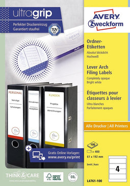 Rugetiket Avery Zweckform breed 61x192mm zelfklevend wit | 5 stuks