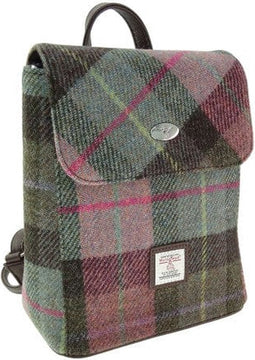 Rugzak Tummel Gedempt Groen & Paars Tartan - Mini - 26x21x12 - Harris Tweed - Glen Appin of Scotland