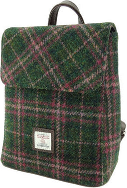 Rugzak Tummel Groen en Roze (Plum) - Mini - 26x21x12 - Harris Tweed - Glen Appin of Scotland