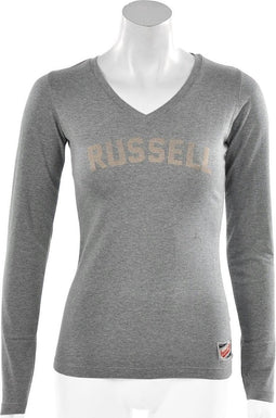 Russell Athletic - Deep V-Neck Long Sleeve Tee - Dames Shirts - XS - Grijs