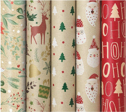 Benza - Kerst Cadeaupapier - ECO Graspapier - 5 Rollen 150 x 70 cm (5 stuks)