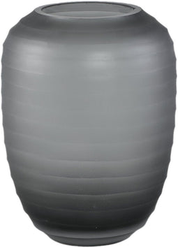 PTMD Nadah Grey Round Ribbed Glass Vase Low