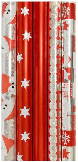 Benza - Kerstmis cadeaupapier - Metallic inpakpapier - Rood - 150 x 70 cm (5 stuks)