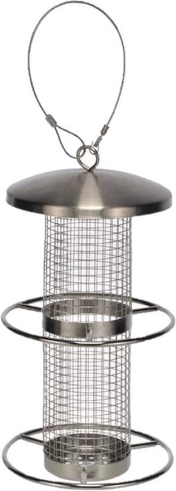 RVS vogel voedersilo zilver 28 cm - Vogelvoederhuisje - Vogel voederstation - Vogelvoer - Hangend