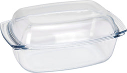 Glazen ovenschalen/serveerschalen rechthoekig met deksel 34 cm 5,1 liter - Ovenschotel oven serveerschalen van glas