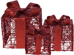 Ornament ijzer cadeau l15b15h17 kerstrood