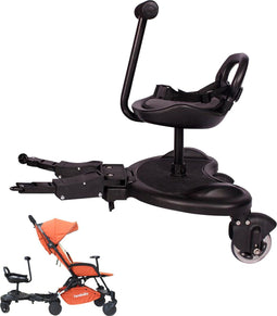 HeppieBabie Universeel Meerijdplankje Deluxe - Met Zitje - Voor Kinderwagen/Buggy - Zwart