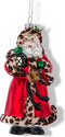6.5 inch Glass Santa W/Fabric Leopard Trim Holding Lamp Orn 8,89x6,...