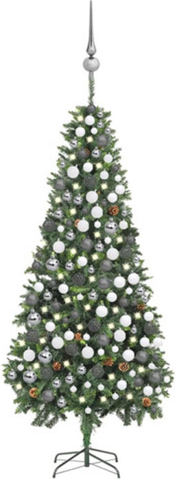vidaXL - Kunstkerstboom - met - verlichting - kerstballen - dennenappels - 210 - cm