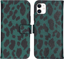 iMoshion Hoesje Geschikt voor iPhone 11 Hoesje Met Pasjeshouder - iMoshion Design Softcase Bookcase - Zwart / Meerkleurig / Groen / Green Leopard