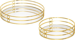 Atmosphera Set van 2 dienbladen spiegel - ijzer dienblad - D20/30cm