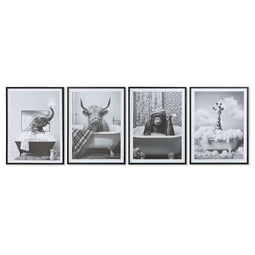 Schilderij Home ESPRIT Wit Zwart Dier Vintage 45 x 2,2 x 60 cm (4 Stuks)
