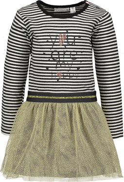 Bampidano Carice - Jurk - Organic cotton - Anthra stripe - Maat 86