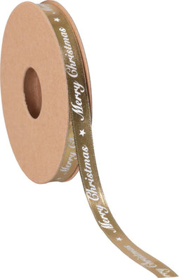 Klika - Lint | 10mm | 20m | Merry Christmas | goud/wit