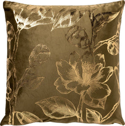 Dutch Decor AVERY - Sierkussen velvet 45x45 cm - Military Olive - groen met goudkleurige print - Inclusief binnenkussen
