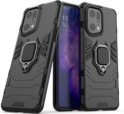 Lunso - Geschikt voor Oppo Find X5 Pro - Armor backcover hoes met ringhouder - Zwart