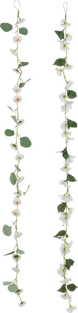 J-Line slinger Bloemen + Blaadjes - kunststof - wit/groen - 2 stuks