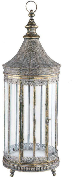 PTMD Hanne Lantaarn Antiek - H94 x Ø34 cm - Ijzer - Grijs/goud
