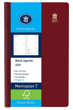 Ryam - Agenda 2023 Ryam Memoplan 7 Suprema ringplasic 7dagen/2pagina's bordeaux