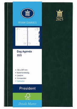 Ryam | Bureau agenda | President Wit NL Mundior | 2025 | Genaaid gebonden | 136 x 207 mm | 14 mnd | Zwart |