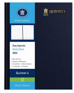 Ryam | Bureau agenda | Quintet 4 Wit 6-Talig Mundior | 2024 | Genaaid gebonden | 230 x 297 mm | 12 mnd | Zwart |