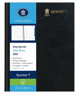 Ryam | Bureau agenda | Quintet 7 Wit 6-Talig Mundior | 2024 | Genaaid gebonden | 230 x 297 mm | 12 mnd | Zwart |