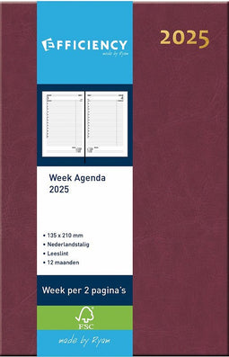 Ryam Efficiency Bureau Agenda 2025 - BORDEAUX - 1 dag per pagina (21cm x 13.5cm)