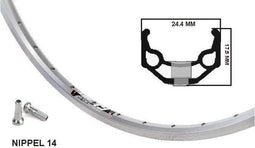 Ryde Zac 19 velg zilver etrto 622 28 inch 36 gaats 14g 24 mm breed