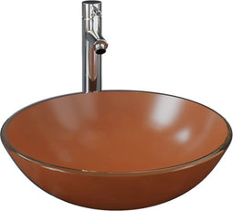 vidaXL - Wastafel - met - kraan - en - pop-up - afvoer - gehard - glas - bruin