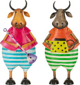 J-Line decoratie Koe Tuinieren - ijzer - mix - 2 stuks