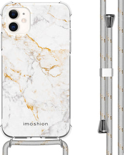 iMoshion iPhone 11 - Hoesje met Koord - Verstelbaar Koord - Wit / White Marble