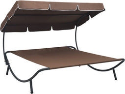 vidaXL - Loungebed - met - luifel - bruin