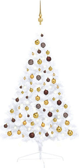 vidaXL - Kunstkerstboom - met - verlichting - en - kerstballen - half - 120 - cm - wit