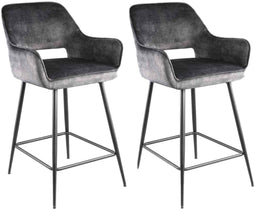 PTMD Fal Low Velvet Barkrukken - 60 x 54 x 95 cm - Metaal - Grijs - Set van 2