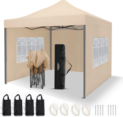 NIVADA Easy Up Partytent XL - 3x3m - Waterdicht met 4 Afneembare Zijwanden - Beige