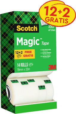 Plakband scotch magic 810 19mmx33m mat 12+2 | 2 stuks