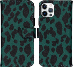 iMoshion Hoesje Geschikt voor iPhone 12 Pro / 12 Hoesje Met Pasjeshouder - iMoshion Design Softcase Bookcase - Zwart / Meerkleurig / Groen / Green Leopard