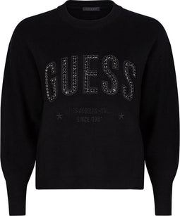 Guess Estelle RN LS Swtr - Dames Sweater - Met pailletten - Zwart - Maat S