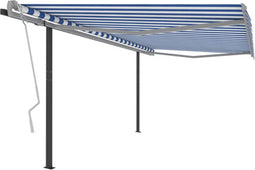 vidaXL - Luifel - automatisch - uittrekbaar - met - palen - 4,5x3 - m - blauw - en - wit