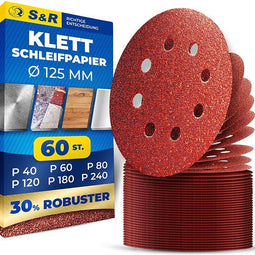 S&R Velcro Schuurpapier - Professional Set 125 mm - 60 Stuks - 10x P40/P60/P80/P120/P180/P240 - 8 Gaten - Voor Excenterschuurmachine