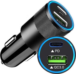 Autolader USB A & USB C - Auto oplader USB - USB C autolader 2 poorten - Auto lader - Sigarettenaansteker USB oplader auto - Snellader - Groen