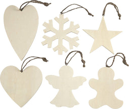 Ornamenten voor Kerst, afm 9-11 cm, dikte 4 mm, triplex, 6stuks