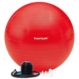 Tunturi Anti Burst Fitnessbal - Yoga bal 65 cm - 220 kg belastbaar - Incl Pomp - Rood