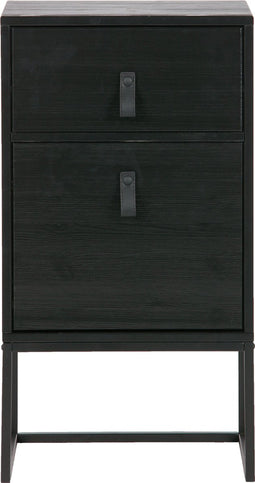 WOOOD Zola Nachtkastje Incl. Lade En Deur - Grenen - Zwart - 74x40x35